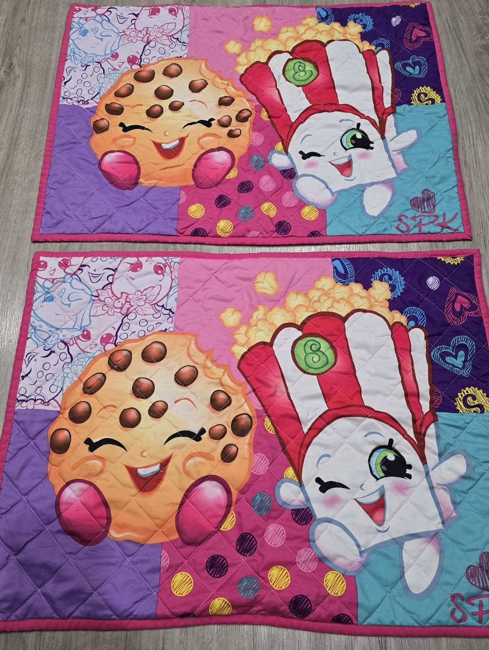 Shopkins Quilted Pillow Shams Case Lot Of 2  Y2K Pink
